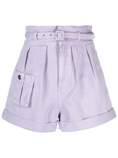 Self Portrait Ladies Purple Belted Cotton Shorts, Waist Size 26