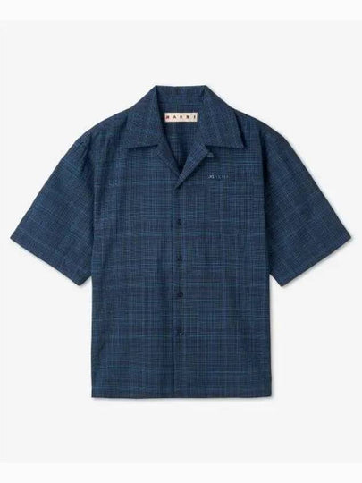 Embroidered Logo Pocket Check Short Sleeve Shirt Navy - MARNI - BALAAN 2