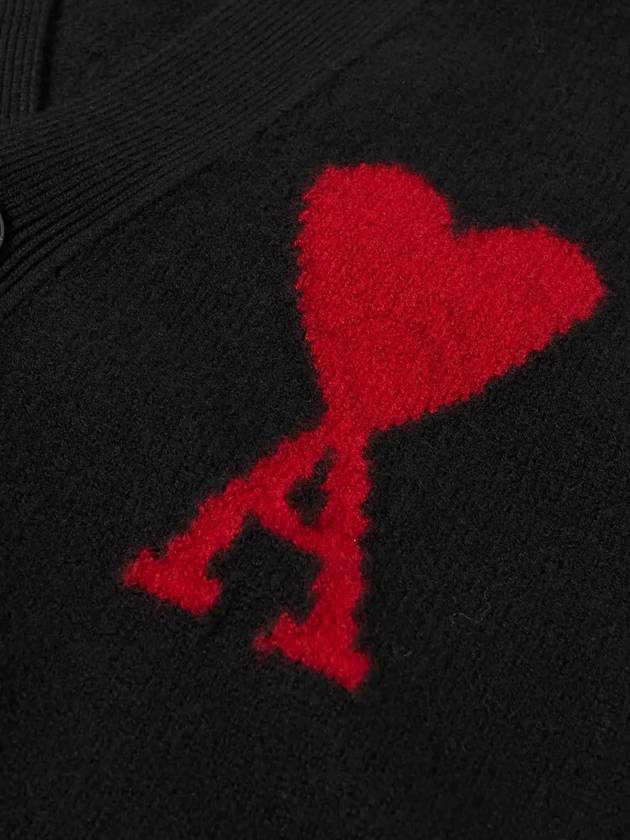 Heart Logo V Neck Wool Cardigan Black - AMI - BALAAN 5