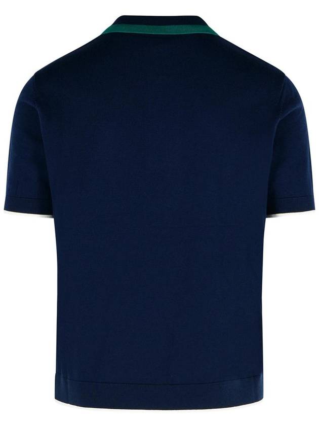 Casablanca 'Tennis' Navy Merino Wool Polo Shirt - CASABLANCA - BALAAN 3