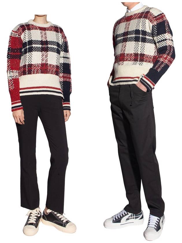 Tartan Check Jacquard Wool Mohair Knit Top Red Beige - THOM BROWNE - BALAAN 8