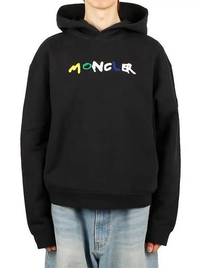 Embroidered Logo Hoodie Black - MONCLER - BALAAN 2