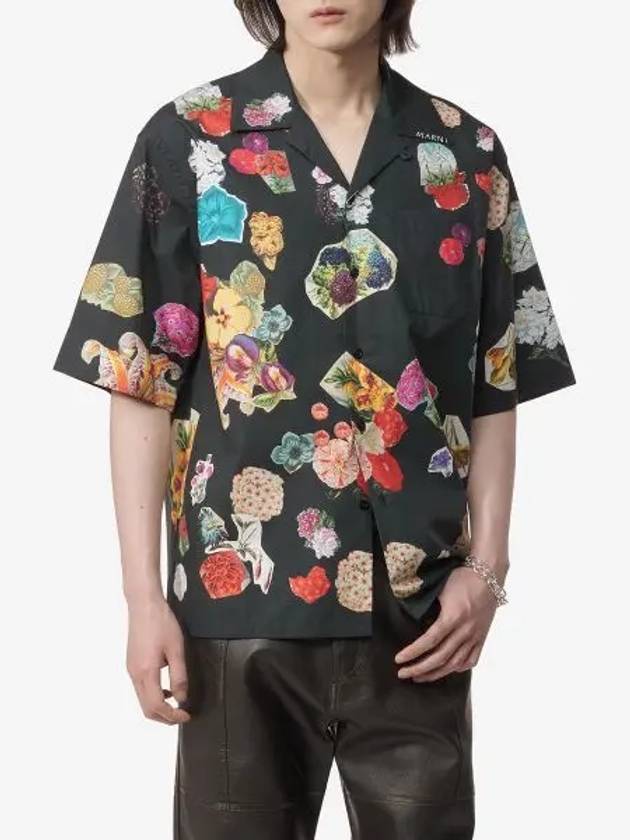 Floral Print Short Sleeve Shirt Black - MARNI - BALAAN 2