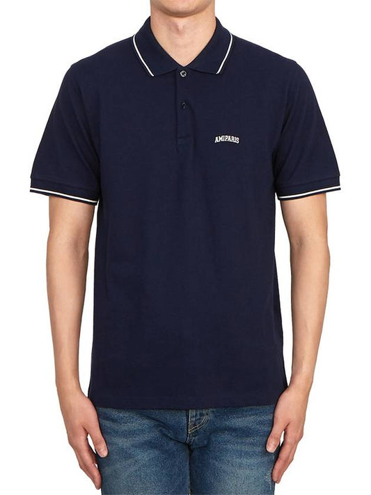 Lettering Embroidery Logo Short Sleeve Polo Shirt Shirt Navy - AMI - BALAAN 2