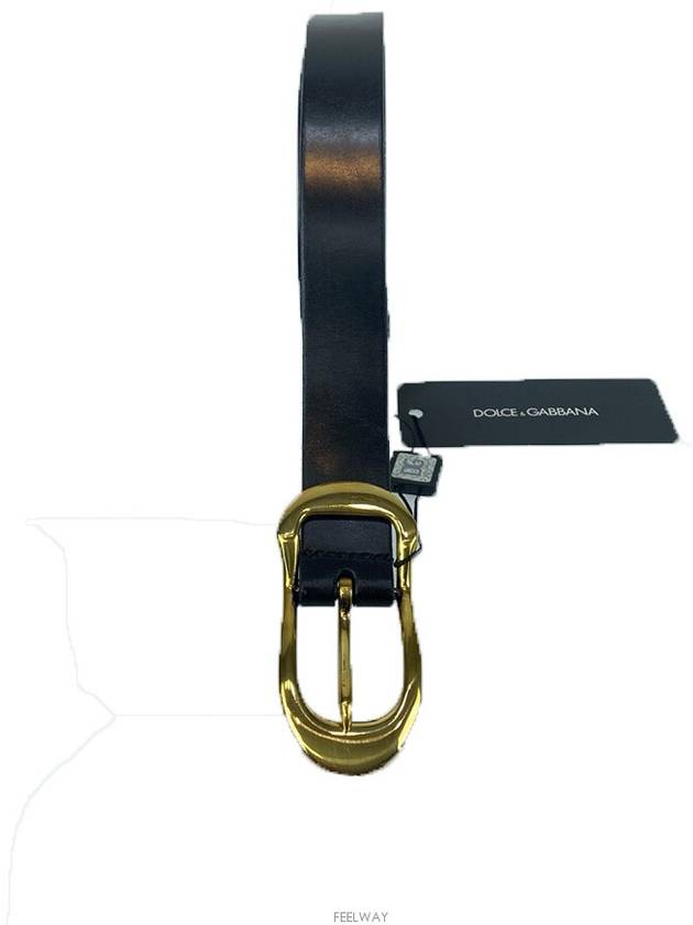 Vintage Buckle Skinny Leather Belt Black - DOLCE&GABBANA - BALAAN 4