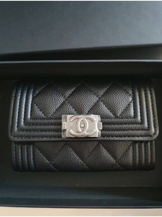 Boy  Flap Card Holder Grained Calfskin Ruthenium Black - CHANEL - BALAAN 3