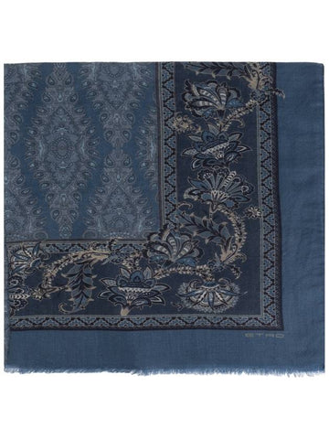 Etro Cashmere Scarf With Decorative Pattern, Men's, Navy Blue - ETRO - BALAAN 1