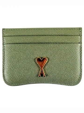 Paris heart logo card wallet olive USL104AL 0036 351 1059318 - AMI - BALAAN 1