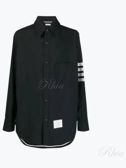 4 Bar Stripe Plain Weaving Wool Long Sleeve Shirt Navy - THOM BROWNE - BALAAN 2