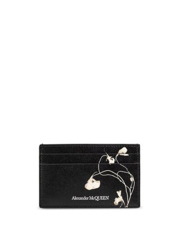 Floral Print Card Wallet Black - ALEXANDER MCQUEEN - BALAAN 1