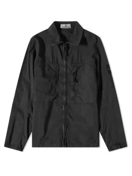 Wappen Patch Old Treatment Zip-Up Overshirt Charcoal - STONE ISLAND - BALAAN 2