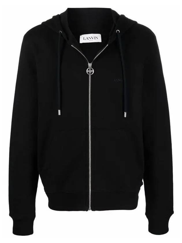 Embroidered Logo Cotton Zip-Up Hoodie Black - LANVIN - BALAAN 1