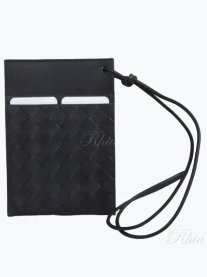 Intrecciato Neck Strapped Card Wallet Black - BOTTEGA VENETA - BALAAN 2