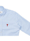 Small Heart Logo Gingham Button Long Sleeves Shirt Sky Blue - AMI - BALAAN 5