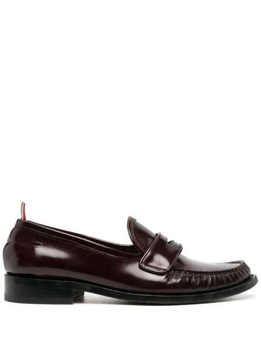 Pleated Leather Penny Loafers Burgundy - THOM BROWNE - BALAAN 1