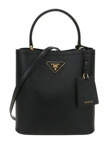 Pannier Saffiano Leather Medium Tote Bag Black - PRADA - BALAAN 1