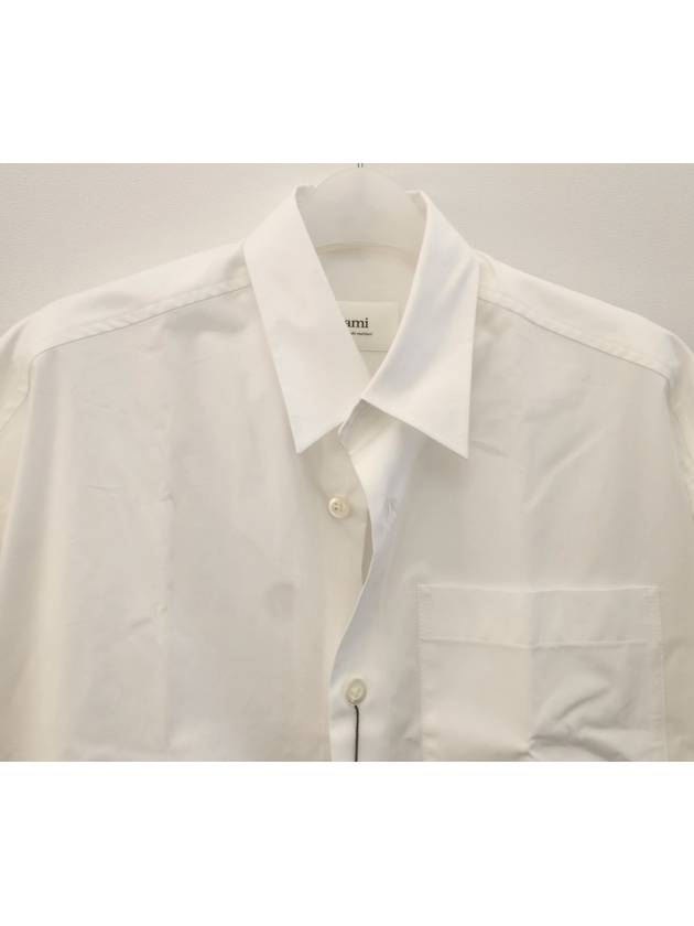 Boxy Fit Poplin Long Sleeve Shirt Natural White - AMI - BALAAN 3