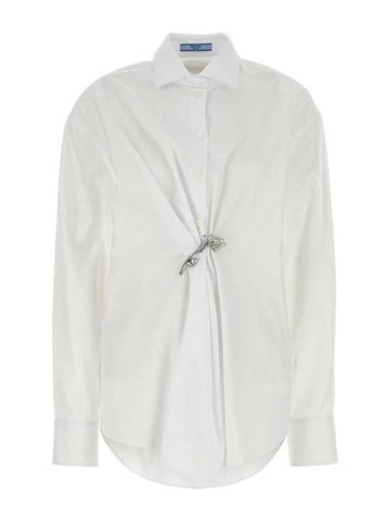 crystal brooch poplin shirt white - PRADA - BALAAN 1