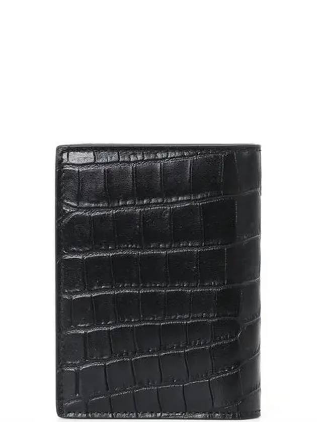 Credit Crocodile Embossed Leather Card Wallet Black - SAINT LAURENT - BALAAN 4