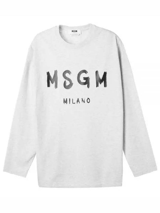Milano Brushed Logo Print Long Sleeve T-Shirt Grey - MSGM - BALAAN 1