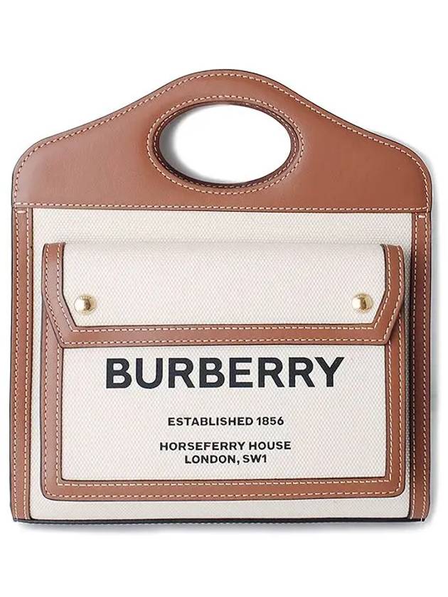 Mini Two-Tone Canvas And Leather Pocket Bag Natural Malt Brown - BURBERRY - BALAAN 2