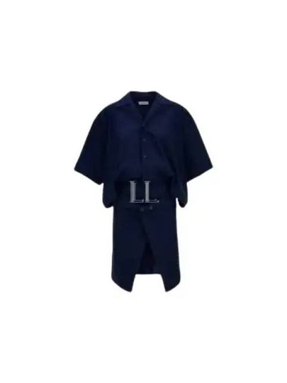 Cotton Shirt Neck Short Dress Navy - LEMAIRE - BALAAN 2