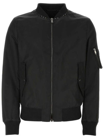 studded neckline nylon bomber jacket black - VALENTINO - BALAAN 2