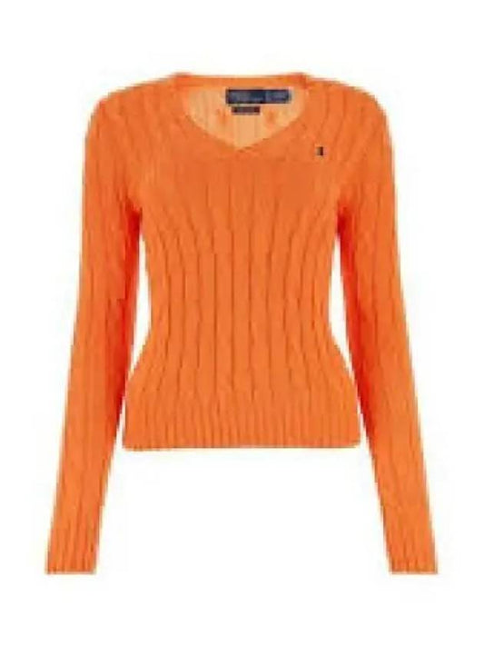Reserve W Cable Knit Cotton V Neck Sweater Orange - POLO RALPH LAUREN - BALAAN 1