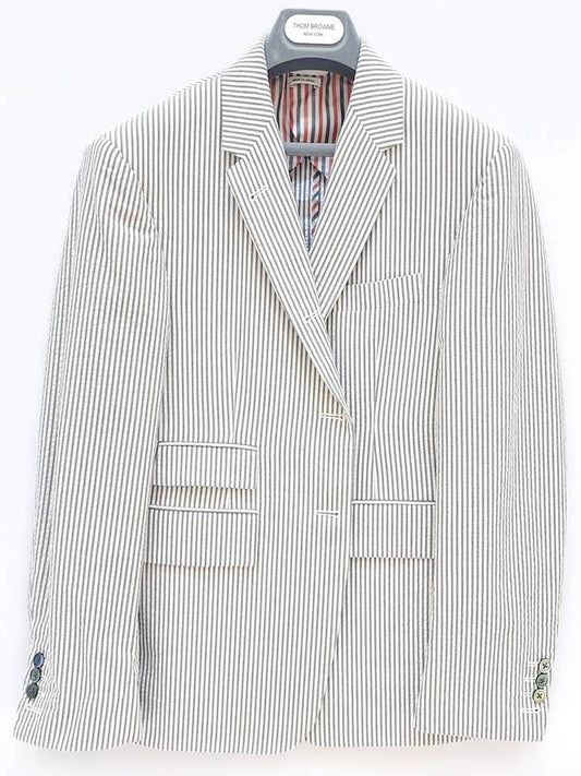 Striped Cotton Jacket Light Grey - THOM BROWNE - BALAAN 2