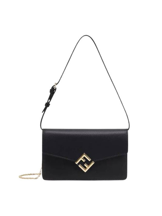 FF Logo Chain Diamond Leather Cross Bag Black - FENDI - BALAAN 1