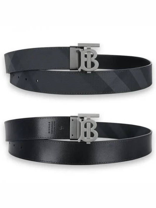 Men's Check Reversible Leather Belt Charcoal Graphite - BURBERRY - BALAAN 2