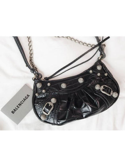 Le Cagol Mini Silver Chain Crocodile Shoulder Bag Black - BALENCIAGA - BALAAN 2