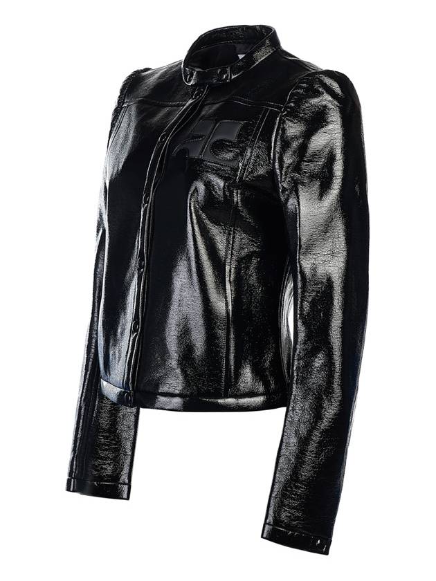 Women's Iconic Vinyl Logo Appliq Biker Jacket Black - COURREGES - BALAAN 3