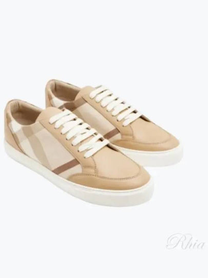 Women s Checked Cotton and Leather Low Top Sneakers Soft Phones - BURBERRY - BALAAN 2