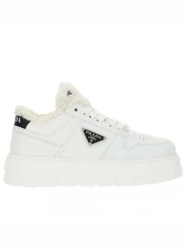 1E947M Triangle Logo Leather Shearling Sneakers 3LE 270760 1008994 - PRADA - BALAAN 1