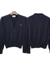 Red Heart Logo Merino Wool Cardigan Navy - AMI - BALAAN 2