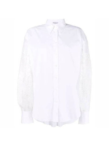 Stretch Cotton Poplin Broderie Shirt White - BRUNELLO CUCINELLI - BALAAN 1