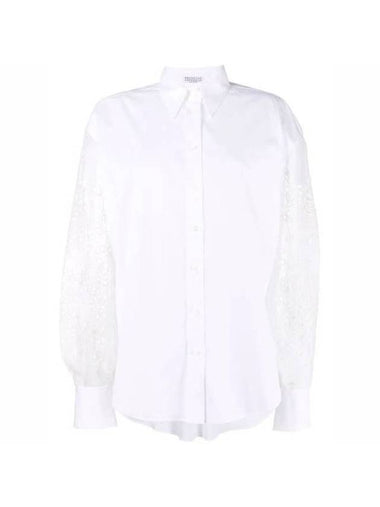 Stretch Cotton Poplin Broderie Shirt White - BRUNELLO CUCINELLI - BALAAN 1