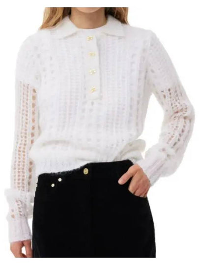 Mohair Lace Polo Knit Top White - GANNI - BALAAN 2