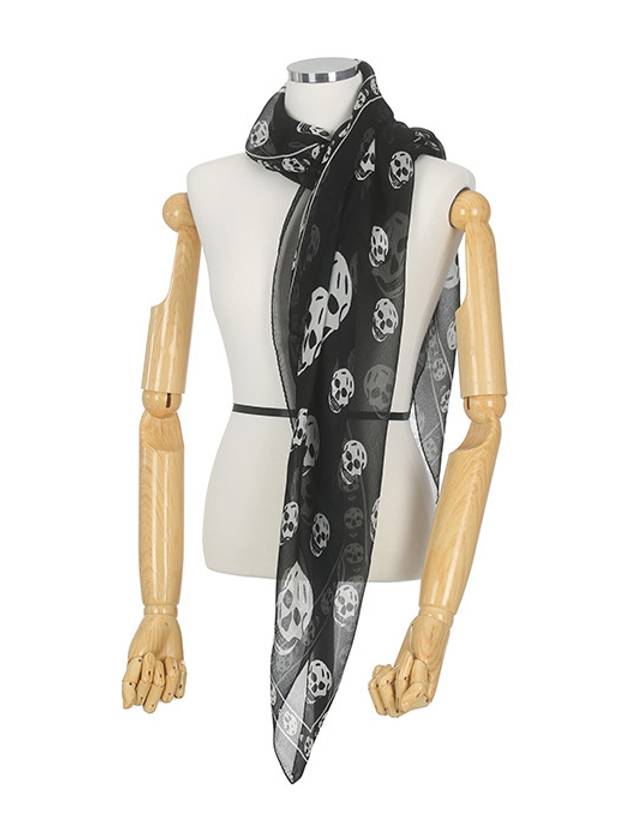 Skull Print Silk Scarf Black - ALEXANDER MCQUEEN - BALAAN 2