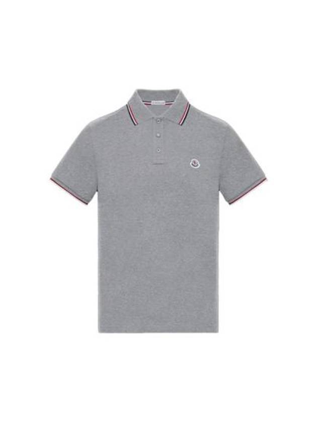 Stripe Trimming Logo Short Sleeve Polo Shirt Grey - MONCLER - BALAAN 2