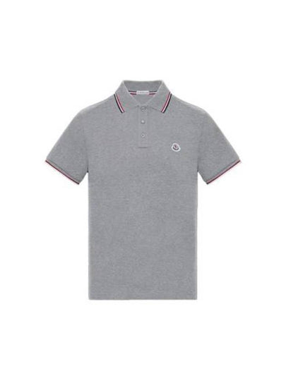 Stripe Trimming Logo Short Sleeve Polo Shirt Grey - MONCLER - BALAAN 2