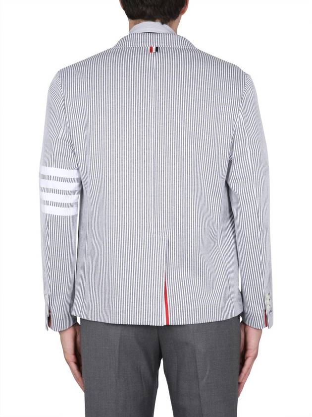 Men's 4 Bar Seesucker Loopback 4 Bar Sack Cardigan Grey - THOM BROWNE - BALAAN 4