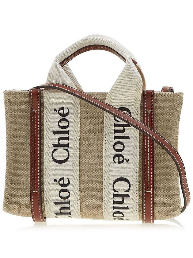 Woody Linen Canvas Calfskin Tote Bag White Brown - CHLOE - BALAAN 2