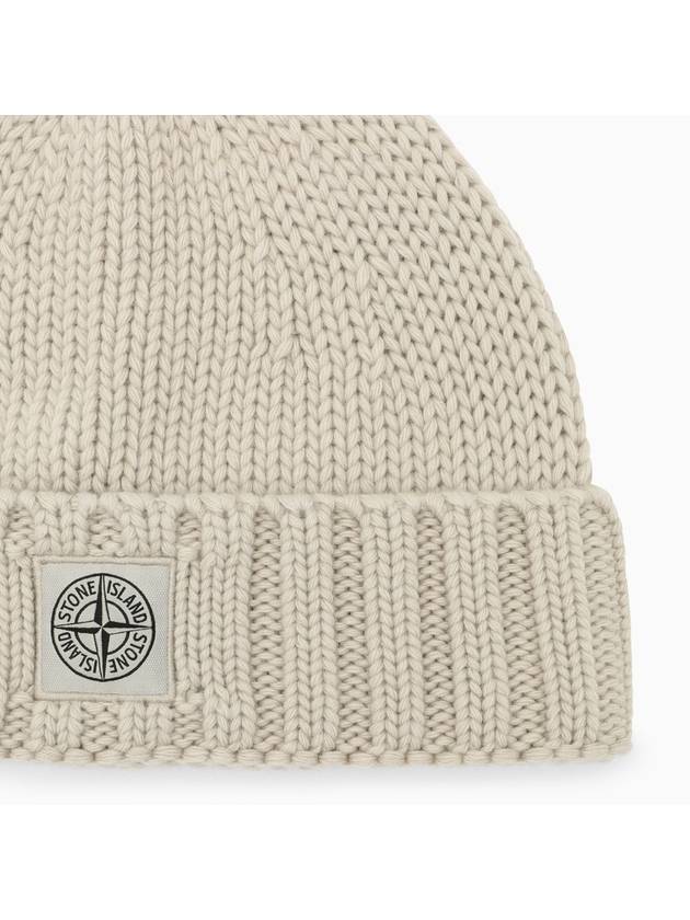 Logo Patch Wool Beanie Beige - STONE ISLAND - BALAAN 4