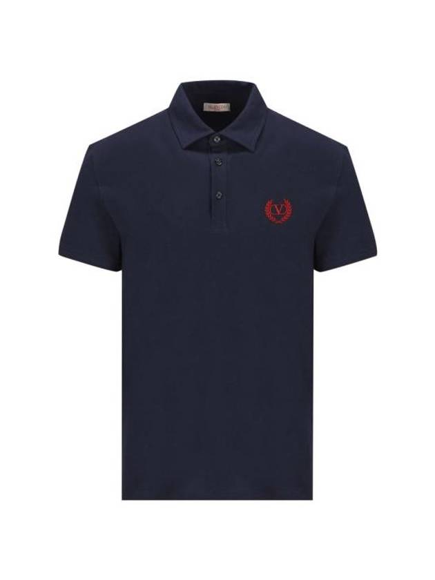 V Logo Long Sleeve Polo Shirt Navy - VALENTINO - BALAAN 1