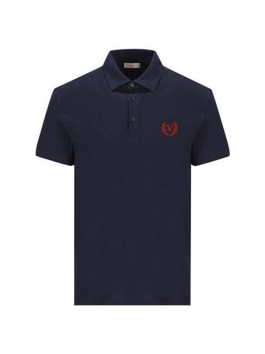 V Logo Long Sleeve Polo Shirt Navy - VALENTINO - BALAAN 1