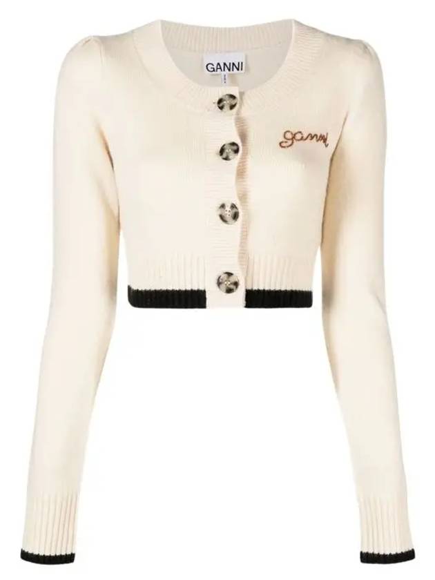 Women's Wool Cashmere Crop Cardigan Ivory - GANNI - BALAAN.