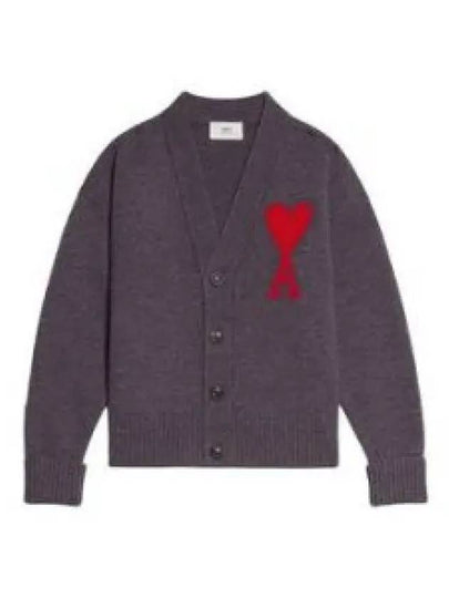 Big Heart Logo Wool Cardigan Grey - AMI - BALAAN 2