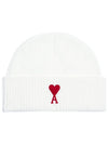 Embroidered Logo Wool Beanie Ivory - AMI - BALAAN 2